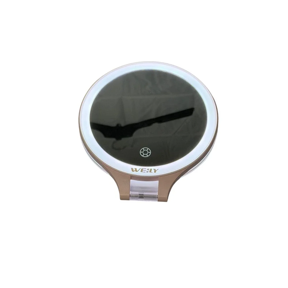 WEILY LED Travel Makeup Mirror Rose Gold Rechargeable 3 Light Modes Portable